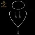 TREAZY Silver Color Simple Crystal Bridal Jewelry Sets Long Drop Necklace Earrings Bracelet Set for Women Wedding Jewelry Sets. 