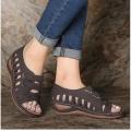 Women's Hollow Velcro Large Size Soft Bottom Wedge Heel Sandals.
