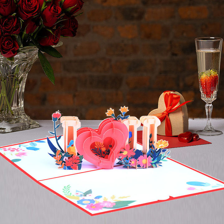 1PC 3D Creative Valentine's Day Greeting Card I LOVE YOU Card Wedding Luxury 3D Love Pop Up Paper Greeting Cards With Envelope