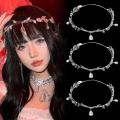 Korean Bridal Forehead Ornaments Drop-Shaped Pendant Full Rhinestones Leaves Crown Headband Hair Accessories. 