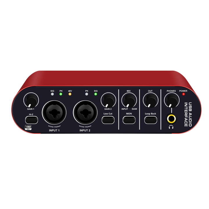 Professional 24Bit 192KHz Audio Interface 2 Input Sound Card for Electric Guitar External Studio PC Recording Tuner