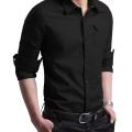 Black Textured Formal Shirt For Men.