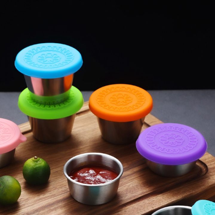 Stainless Steel Condiment Containers With Leakproof Silicone Lids Kids Sauce Dipping Cups Mini Dips Food Storage For Lunch Box Picnic Travel Bento Sauce Container