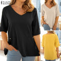 ZANZEA Women's Tops Ladies Short Sleeve Shirt Plain Casual Loose Tunic Blouse #15.