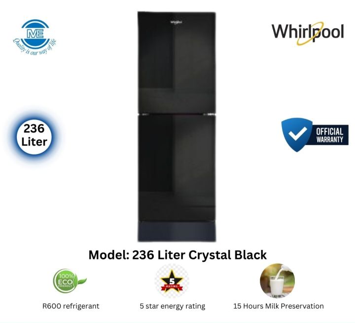 WHIRLPOOL 236 Liter Eco-friendly Refrigerator FreshMagic Pro Crystal Black With Free Delivery and Official Warranty