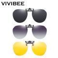 VIVIBEE Big Size Flip Up Clip on Sunglasses Polarized Gradient Grey Lens Oversized Driving UV400 Protection Fishing Accessory.