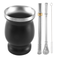 Stainless Yerba Mate Tea Cup Set Coffee Water Cup 8Oz Black. 