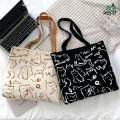 Trendy Top Handle Cute cat Design White Color Tote Canvas Bag Shopping Bag / College / University Bag, Tote Bag, Canvas Bag with Zipper and Free Pouch, pencil bag, cosmetic bag. 