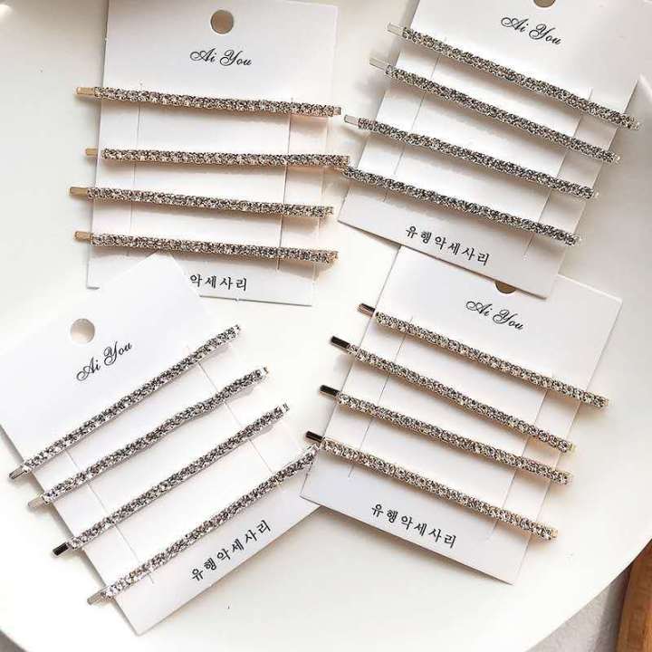 Jennie's same hairpin one-word clip side clip rhinestone bangs Korean girl hairpin horizontal clip headwear