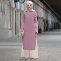 Versatile -Muslim Traditional modest clothing tunic Top Trousers two-pieces Set Solid color Modest Muslim Women Suit set- Avant-garde.
