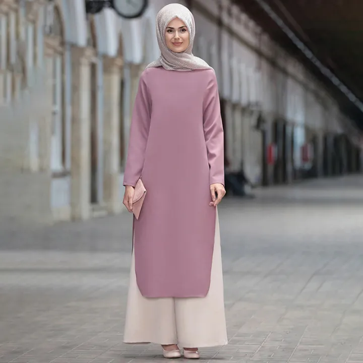 Versatile%20-Muslim%20Traditional%20modest%20clothing%20tunic%20Top%20Trousers%20two-pieces%20Set%20Solid%20color%20Modest%20Muslim%20Women%20Suit%20set-%20Avant-garde%20-%20Image%204