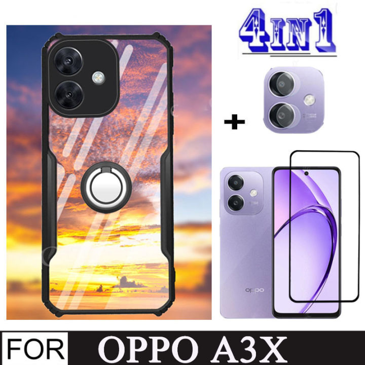 Oppo A3x Shockproof Phone Case for Oppo A60 A3 Pro 4G 5G 4 in 1 Camera Lens Glass Screen Protector and Mobile phone holder