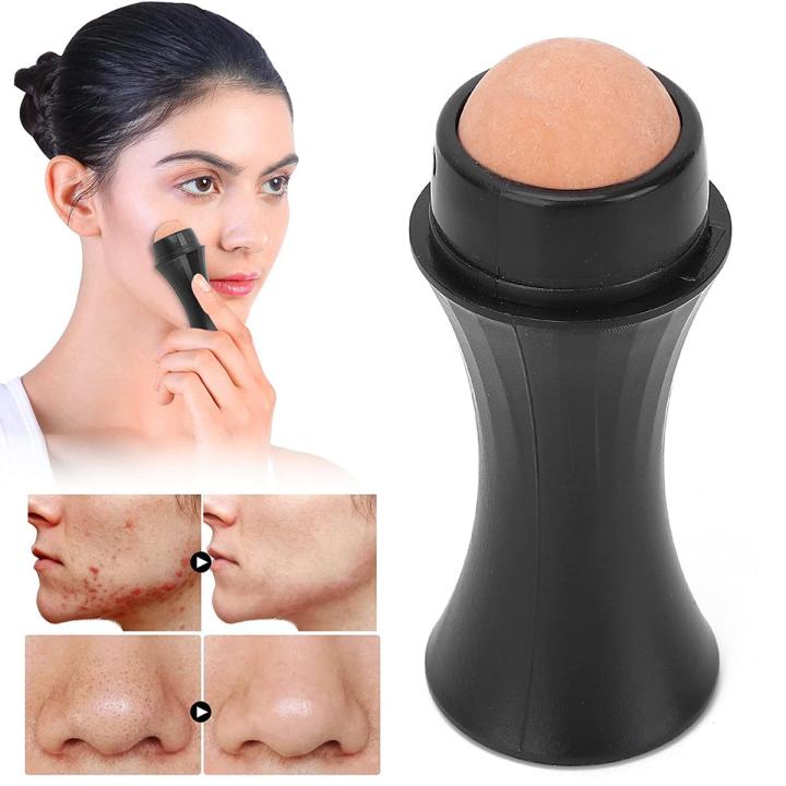 Oil-absorbing Volcanic stone Roller Reusable Portable Oily Skin Control Roller Instant Results Remove Excess Shine Rolling Stone for Facial Massage Oily Skin Care (Black)