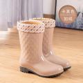 Korean Style Fleece-Lined Rain Boots Women 'S Rain Boots Non-Slip Waterproof Shoes Winter Fashionable Warm Mid-Calf Cotton Rubber Shoes Rubber Boots. 