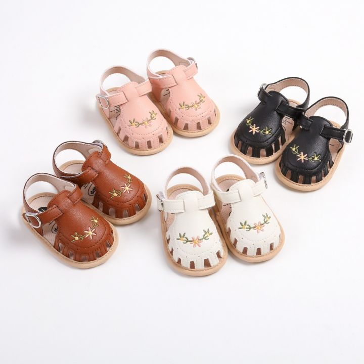 Comfortable Lightweight Girl Sandals Floral Non-slip Wrap Toe Sandals PU Soft Sole Shoes Summer