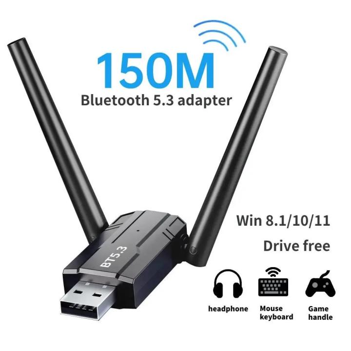 150M Bluetooth 5.3 5.0 Adapter Free Driver USB Bluetooth Dongle Adaptador for PC Windows 11/10/8.1 Mouse Keyboard Audio Receiver