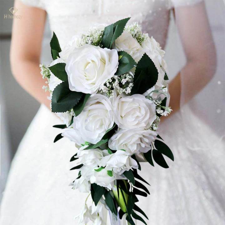 2pcs Wedding Hand Bouquet Bridal Holding Artificial Flowers White