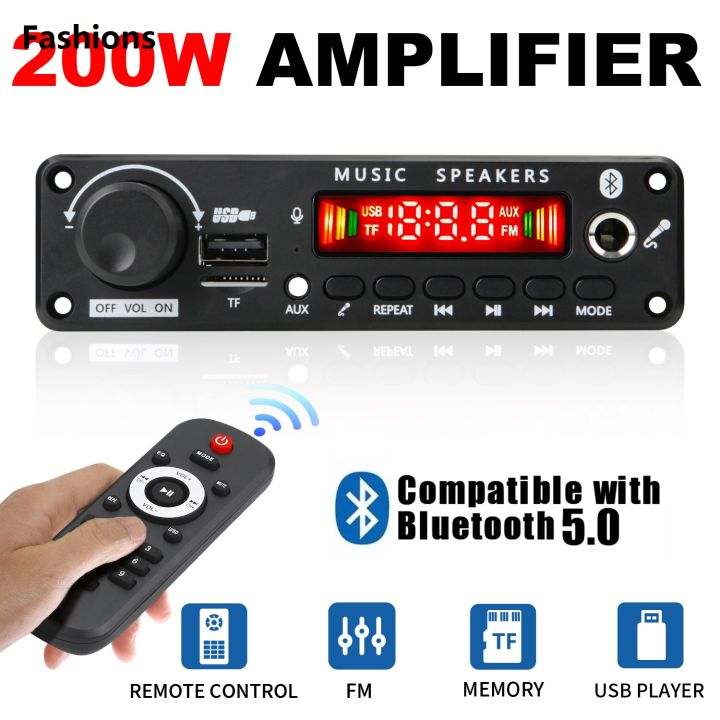 Fashions NEW 200W Amplifier Bluetooth DIY MP3 WAV Decoder Board DC 12V 100W Wireless Car USB MP3 Player TF Card Slot USB FM with Mic