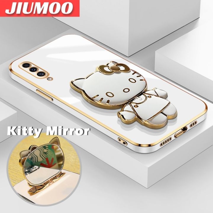 JIUMOO For Samsung Galaxy A50 A30s A50s Case Cartoon lovely Pattern Mirror Folding Stands Phone Case New Design Thin Plating Casing Full Lens Cover Camera Shockproof protective Softcase