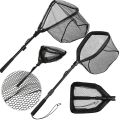 Folding Fishing Landing Net with Aluminum Telescoping Pole Handle Nylon Mesh Hoop 55cm 80cm 100cm Extend for Kids Adults.