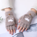 New Korean Cute Cartoon Cat Claw Warm Gloves Autumn Winter Wool Knitting Half Refers To Flip Gloves 1Pair.