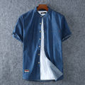 Men's Blue Denim Shirts Short Sleeve Jean Shirts New Summer High Quality Men Cotton Light Blue Denim Shirts Plus size L-8XL.