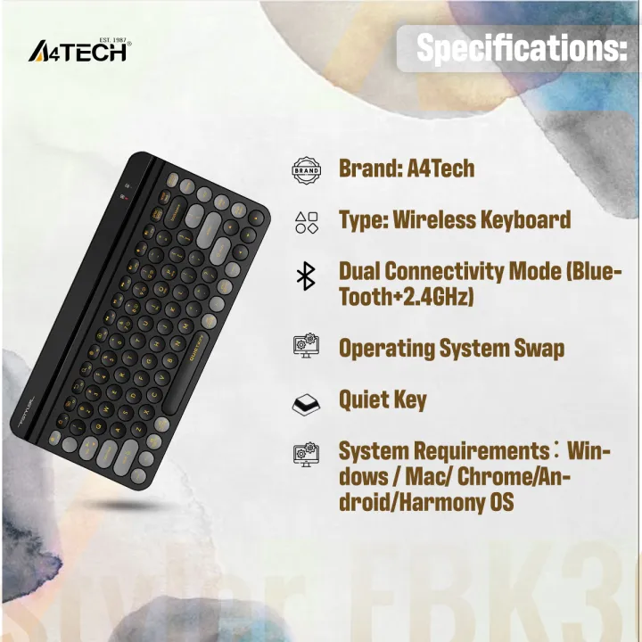 A4tech%20Fstyler%20FBK30%20Multi-Mode%20Wireless%20Keyboard%20-%202.4G%20&%20Bluetooth%20Connection%20-%20Mobile/Tablets%20Stand%20-%20Round%20Keycaps%20-%20Compact%20Size%20-%20Compatible%20with%20Windows%20/%20Mac%20/%20iOS%20/%20Android%20-%20Blackcurrent%20-%20Image%203