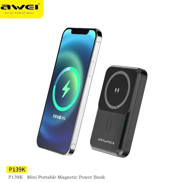 AWEI%20P139K%2010000mAh%20Fast%20Charging%2022.5W+15W%20Wireless%20Magnetic%20Power%20Bank%20With%20Stand-%20Time%20Square%20-%20Image%202