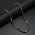 Boho Vintage Jewelry Summer Wood bead Beaded Necklace Men Handmade Natural stone Necklace.