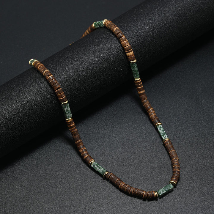 Boho%20Vintage%20Jewelry%20Summer%20Wood%20bead%20Beaded%20Necklace%20Men%20Handmade%20Natural%20stone%20Necklace%20-%20Image%202