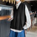 Men Sweater Vest Oversized Sleeveless Knitted Tops Couple BF Vintage All-match Classic V-neck Autumn Loose Jumpers Male Handsome.