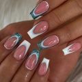 24pcs Colorful Almond Shaped Nails Detachable Press On False Nails Tips French Full Cover False Nails French Manicure tools.