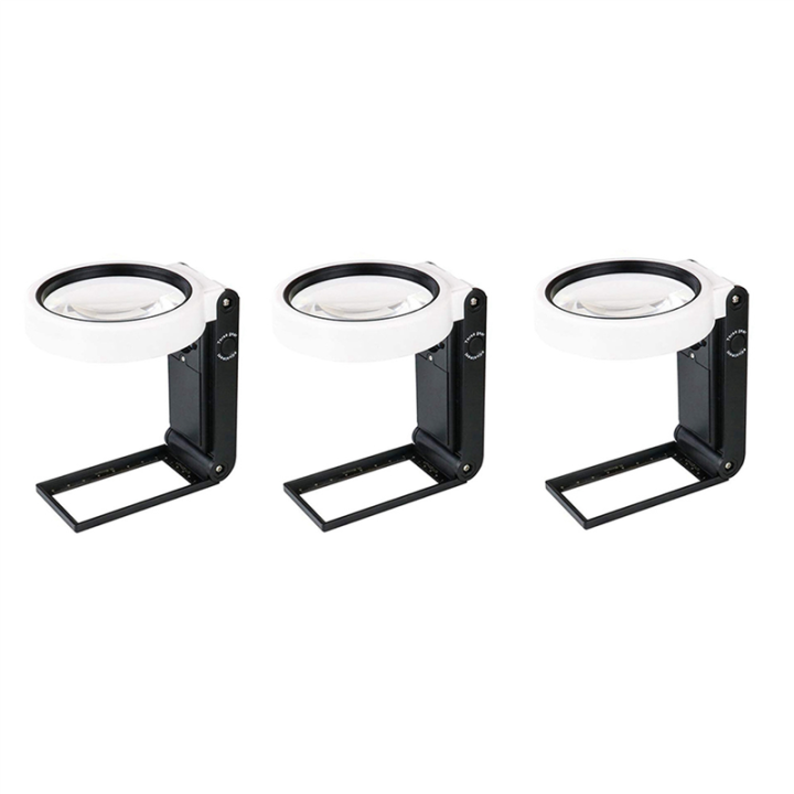 ZOROOM 3pcs Magnifying Glass with Light and Stand, Hands Free Handheld 6X 25X Adjustable Folding Magnifier with LED Lighted