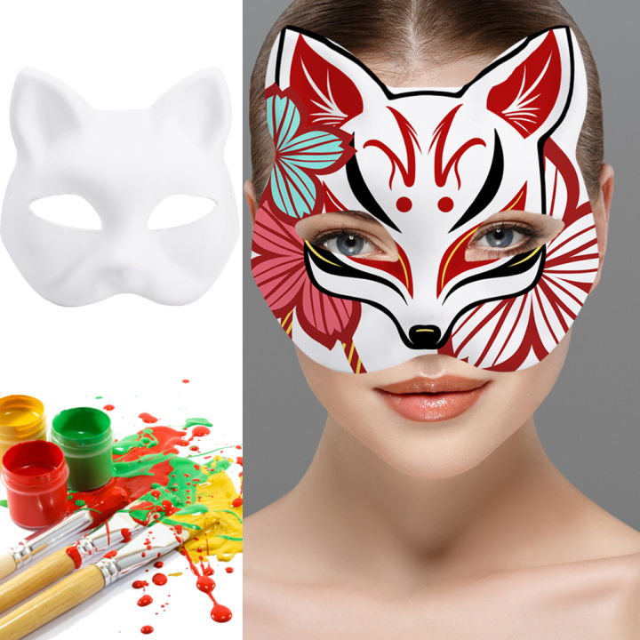 1 Pcs Anime Halloween Foxes Mask Japanese Cosplay Rave Hand-Painted Anime Demon Slayer Half Face Cat Masks Festival Party Props