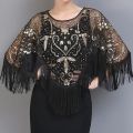 Summer Sequins Tassels Poncho Women Coat Party Outfits Cape Mesh Jacket Ladies Cloak Shawls Casaco Outerwear Wraps Woman Clothes. 