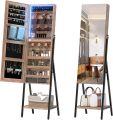 LVSOMT 3 LEDs Mirror Jewelry Cabinet, 42.5 Jewelry Mirror Cabinet, Full Length Mirror with Jewelry Storage, Standing.