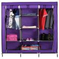 portable folding simple open door non woven fabric cloth storage wardrobe almirah for Daily use 3 part - Multi Color. 