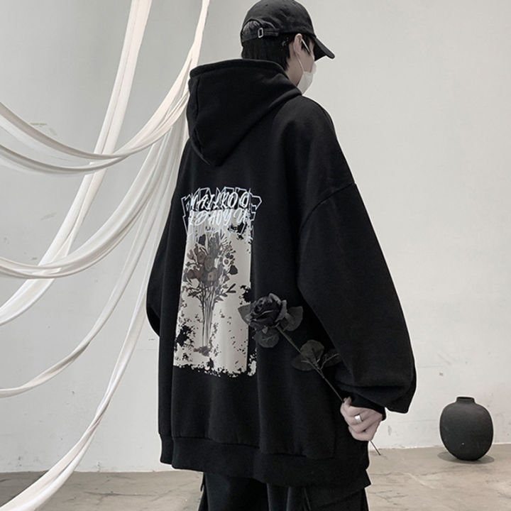 IELGY men's harajuku style loose and lazy hooded sweatshirt