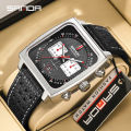 Sanda Hot Selling New Quartz Watch with Three Eyes and Six Needles, Trendy Men's Square Waterproof Band Calendar Watch, One Piece for Shipping.