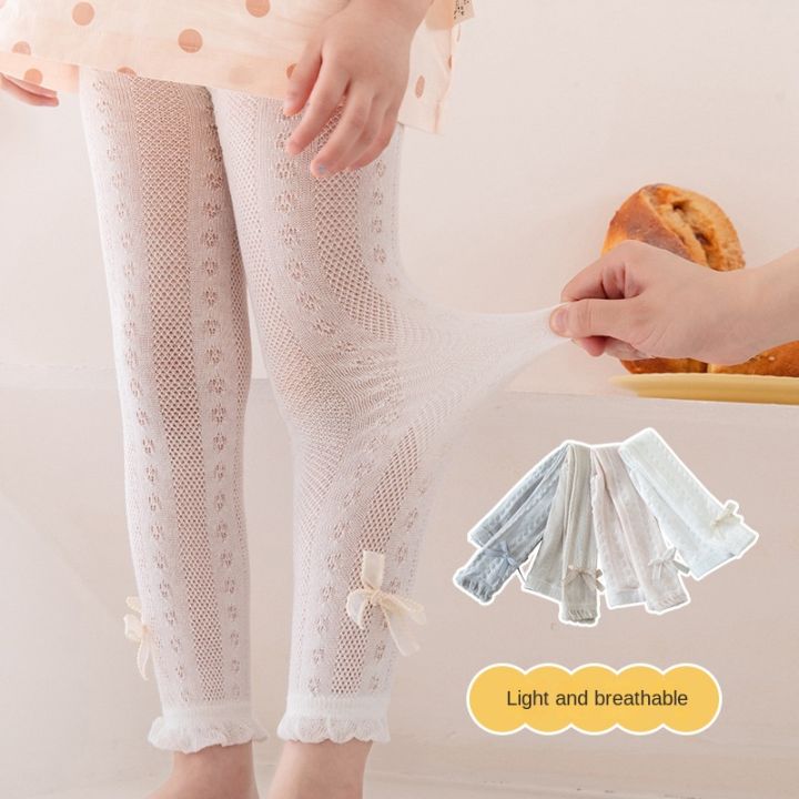 Girls' Leggings Summer Thin Mesh Cotton Children's Ninth Pantyhose Baby White Trousers Outer Wear Spring and Autumn