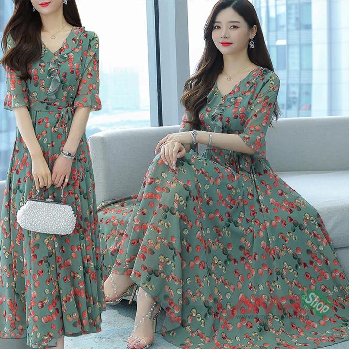 New%20Dot%20print%20Stylish%20womens%20high%20quality%20One%20Piece%20long%20dress,%203D%20screen%20print%20-%20Image%203
