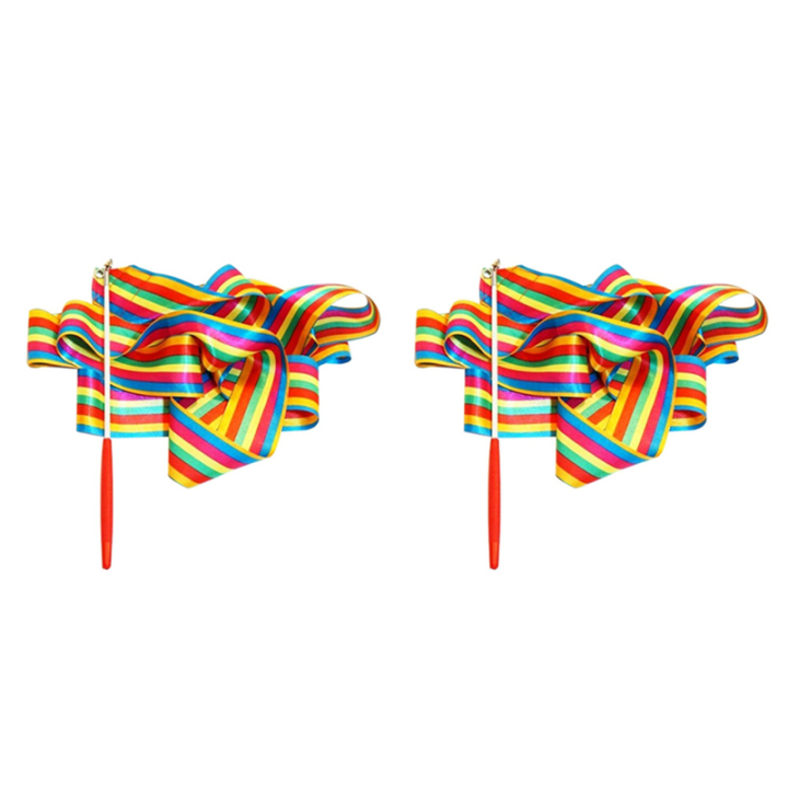 2X Ribbon Dance Rainbow Ribbon Children'S Dance Rhythm Stick Colorful Ribbon Sporting Goods (2M)