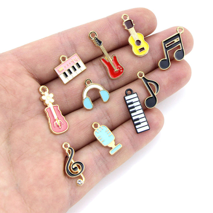 10Pcs/set Music Musical Note Enamel Charms Pendant DIY Bracelet Necklace Earring Jewelry Making Accessories Qoddess