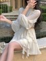 YAENHEY Beach Style Chiffon Y2k Mini Dress Office Lady Casual Long Sleeve Elegant One Piece Dress Korean Fashion Clothing Summer 2023.