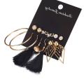6 Pairs Plated Ball Hoop Cutout Black Tassel Love Earring Jewelry Set for women's fashion - Kaner Dul. 