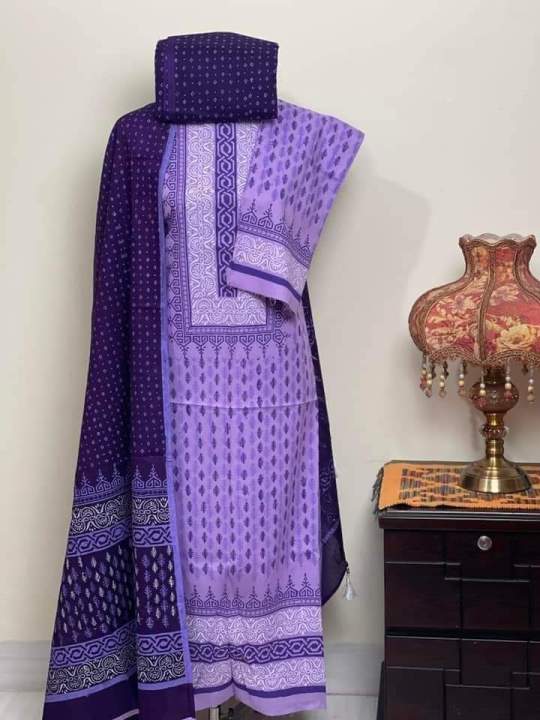 Exclusive Cotton Unstitched Block Print High Quality Three Piece dress For Women