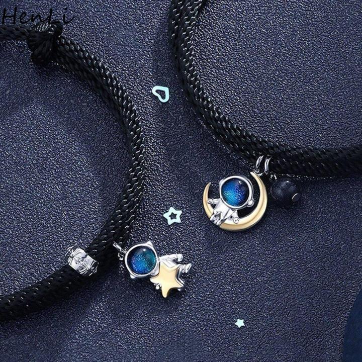 HENLI Minority Unique Moon Valentine's Day Present Adjustable Boys and Girls Astronaut Bracelet Couple Hand Rope Korean Style Jewelry Star