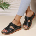 5-43 Bottom Vintage Shoes 3 Leather Casual Women's Thick Shoes Retro Anti-Slip Leather Grade Orthopedic Open Toe Liangshi Wedge Sandals High 2023 Women. 