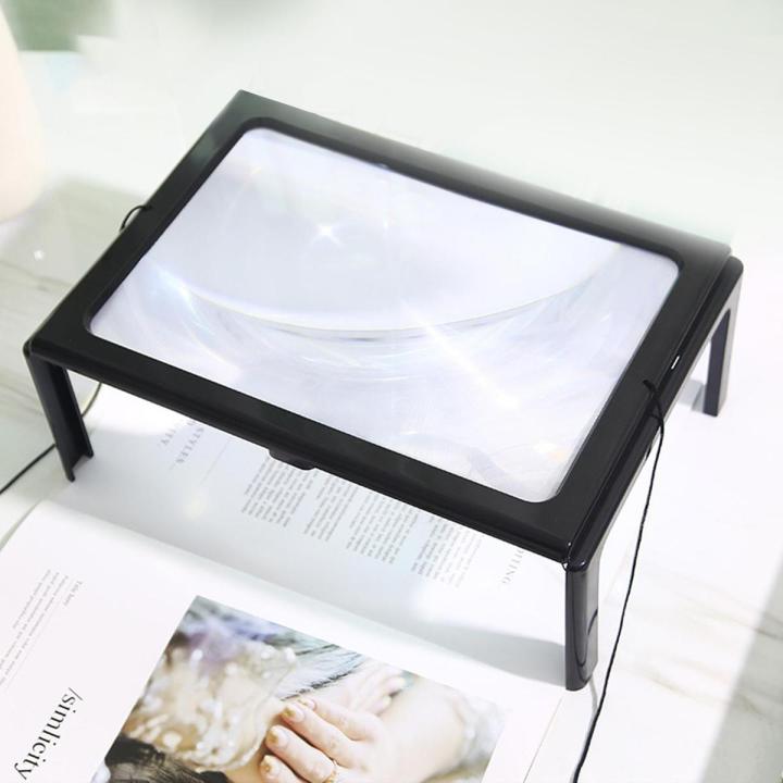 gu Portable Table Magnifier With 6 Led Lights Type Reading Loupe Magnifying Glass Screen Magnify Tools For Elderly