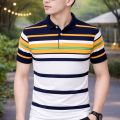 New Men's Striped Short Sleeve Polo Shirt Casual Comfort Fit. 